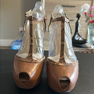 Nine West Brown High Heel Peep Toe Shoes